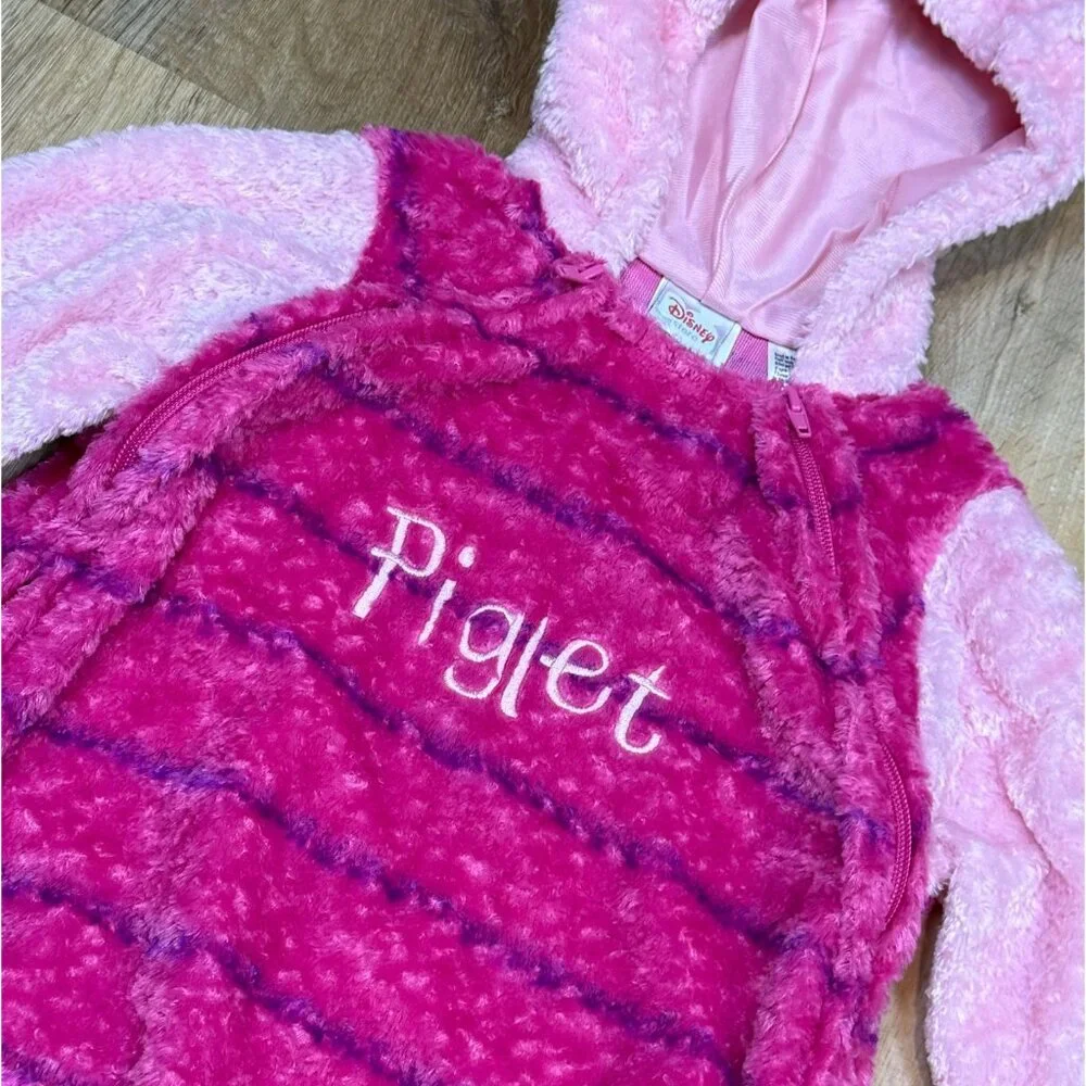 Vintage Y2K Disney Store Piglet Costume Fuzzy Plush Pink Hooded 24M